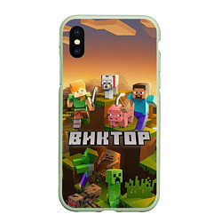 Чехол iPhone XS Max матовый Виктор Minecraft, цвет: 3D-салатовый