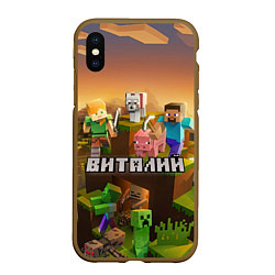 Чехол iPhone XS Max матовый Виталий Minecraft, цвет: 3D-коричневый