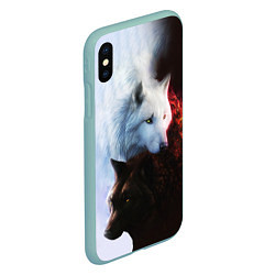 Чехол iPhone XS Max матовый Черный и белый волк инь и ян, цвет: 3D-мятный — фото 2