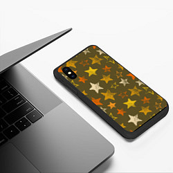 Чехол iPhone XS Max матовый Желто-оранжевые звезды на зелнгом фоне, цвет: 3D-черный — фото 2