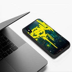 Чехол iPhone XS Max матовый Киберпанк надпись, цвет: 3D-черный — фото 2