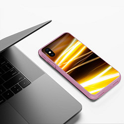 Чехол iPhone XS Max матовый Желтые неоновые полосы, цвет: 3D-розовый — фото 2