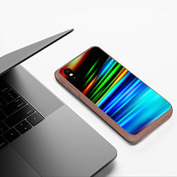 Чехол iPhone XS Max матовый Абстрактные неоновые полосы, цвет: 3D-коричневый — фото 2