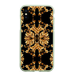 Чехол iPhone XS Max матовый Золотая гжель модные цветы, цвет: 3D-салатовый