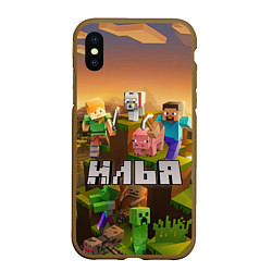 Чехол iPhone XS Max матовый Илья Minecraft, цвет: 3D-коричневый