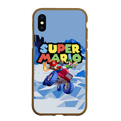 Чехол iPhone XS Max матовый Марио и Луиджи гонщики - Super Mario, цвет: 3D-коричневый