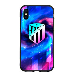 Чехол iPhone XS Max матовый Atletico Madrid неоновый космос, цвет: 3D-черный