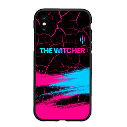 Чехол iPhone XS Max матовый The Witcher - neon gradient: символ сверху, цвет: 3D-черный