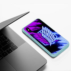 Чехол iPhone XS Max матовый Attack on Titan logo neon, цвет: 3D-мятный — фото 2