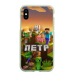 Чехол iPhone XS Max матовый Петр Minecraft, цвет: 3D-салатовый