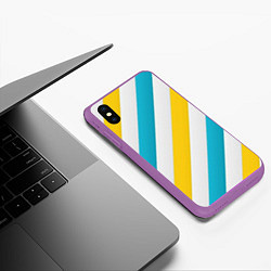 Чехол iPhone XS Max матовый Желтые и синие полосы, цвет: 3D-фиолетовый — фото 2