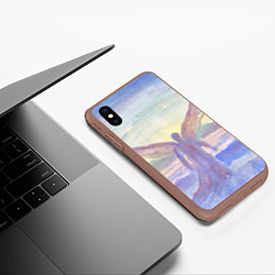 Чехол iPhone XS Max матовый Архангел в облаках акварель, цвет: 3D-коричневый — фото 2