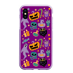 Чехол iPhone XS Max матовый Happy Halloween - holiday pattern, цвет: 3D-сиреневый