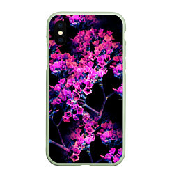 Чехол iPhone XS Max матовый Цветочки арт, цвет: 3D-салатовый