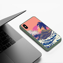 Чехол iPhone XS Max матовый Ретро дизайн большие волны, пальмы и абстрактные г, цвет: 3D-темно-зеленый — фото 2