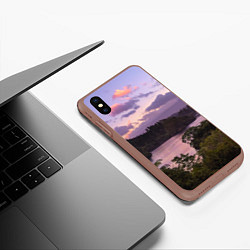 Чехол iPhone XS Max матовый Пейзаж вечерней реки и леса, цвет: 3D-коричневый — фото 2