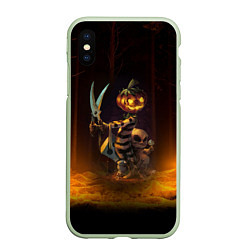 Чехол iPhone XS Max матовый Пугало с ножницами - Halloween, цвет: 3D-салатовый