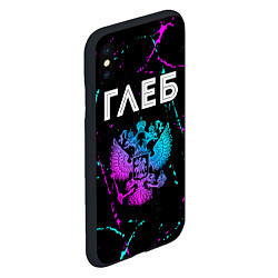 Чехол iPhone XS Max матовый Глеб и неоновый герб России, цвет: 3D-черный — фото 2