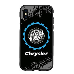 Чехол iPhone XS Max матовый Chrysler в стиле Top Gear со следами шин на фоне, цвет: 3D-черный