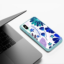 Чехол iPhone XS Max матовый Графичная растительная композиция, цвет: 3D-мятный — фото 2