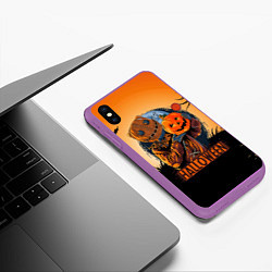Чехол iPhone XS Max матовый Хэллоуин убийца с тыквой, цвет: 3D-фиолетовый — фото 2