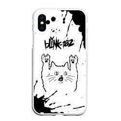 Чехол iPhone XS Max матовый Blink 182 рок кот на светлом фоне