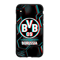 Чехол iPhone XS Max матовый Borussia FC в стиле glitch на темном фоне, цвет: 3D-черный
