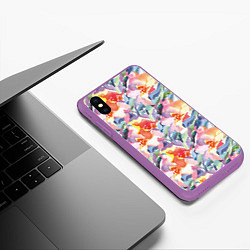 Чехол iPhone XS Max матовый Нежные акварельные лепестки абстракция, цвет: 3D-фиолетовый — фото 2