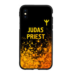 Чехол iPhone XS Max матовый Judas Priest - gold gradient: символ сверху, цвет: 3D-черный