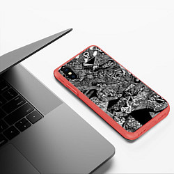 Чехол iPhone XS Max матовый Чёрно-белая триповая абстракция, цвет: 3D-красный — фото 2