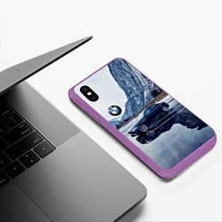 Чехол iPhone XS Max матовый БМВ у горного озера, цвет: 3D-фиолетовый — фото 2