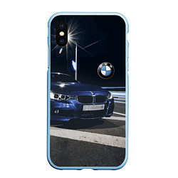 Чехол iPhone XS Max матовый BMW на ночной трассе, цвет: 3D-голубой