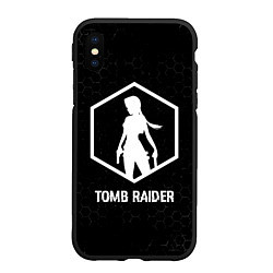 Чехол iPhone XS Max матовый Tomb Raider glitch на темном фоне, цвет: 3D-черный