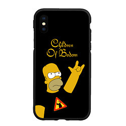 Чехол iPhone XS Max матовый Children of Bodom Гомер Симпсон рокер, цвет: 3D-черный