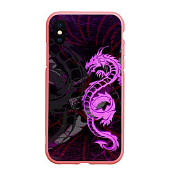 Чехол iPhone XS Max матовый Неоновый дракон purple dragon, цвет: 3D-баблгам