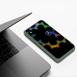 Чехол iPhone XS Max матовый Mercedes - neon pattern, цвет: 3D-темно-зеленый — фото 2