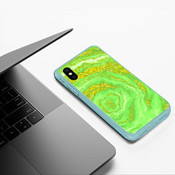 Чехол iPhone XS Max матовый Салатовая золотистая абстракция, цвет: 3D-мятный — фото 2