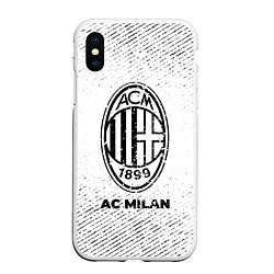 Чехол iPhone XS Max матовый AC Milan с потертостями на светлом фоне, цвет: 3D-белый