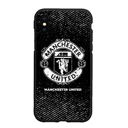 Чехол iPhone XS Max матовый Manchester United с потертостями на темном фоне, цвет: 3D-черный