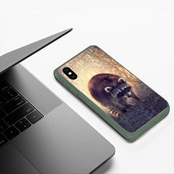 Чехол iPhone XS Max матовый Любопытный енот, цвет: 3D-темно-зеленый — фото 2