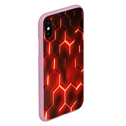 Чехол iPhone XS Max матовый Светящиеся красным светом шестиугольники, цвет: 3D-розовый — фото 2