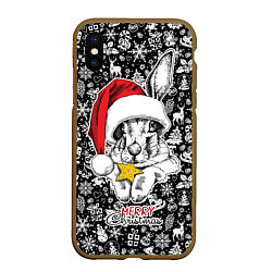 Чехол iPhone XS Max матовый Merry Christmas! Rabbit with cookies, цвет: 3D-коричневый