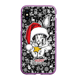 Чехол iPhone XS Max матовый Merry Christmas! Rabbit with cookies, цвет: 3D-фиолетовый