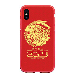 Чехол iPhone XS Max матовый 2023 year of the rabbit, happy chinese new year, цвет: 3D-красный