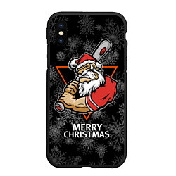 Чехол iPhone XS Max матовый Merry Christmas! Cool Santa with a baseball bat