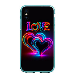 Чехол iPhone XS Max матовый Love - неоновые сердца, цвет: 3D-мятный