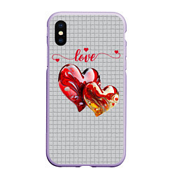 Чехол iPhone XS Max матовый Love - сердечки, цвет: 3D-светло-сиреневый