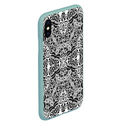 Чехол iPhone XS Max матовый Черно-белый ажурный кружевной узор, цвет: 3D-мятный — фото 2