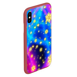 Чехол iPhone XS Max матовый Снежинки и звезды - яркие цвета, цвет: 3D-красный — фото 2