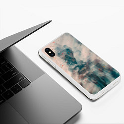 Чехол iPhone XS Max матовый Абстрактные синие и белые краски, цвет: 3D-белый — фото 2